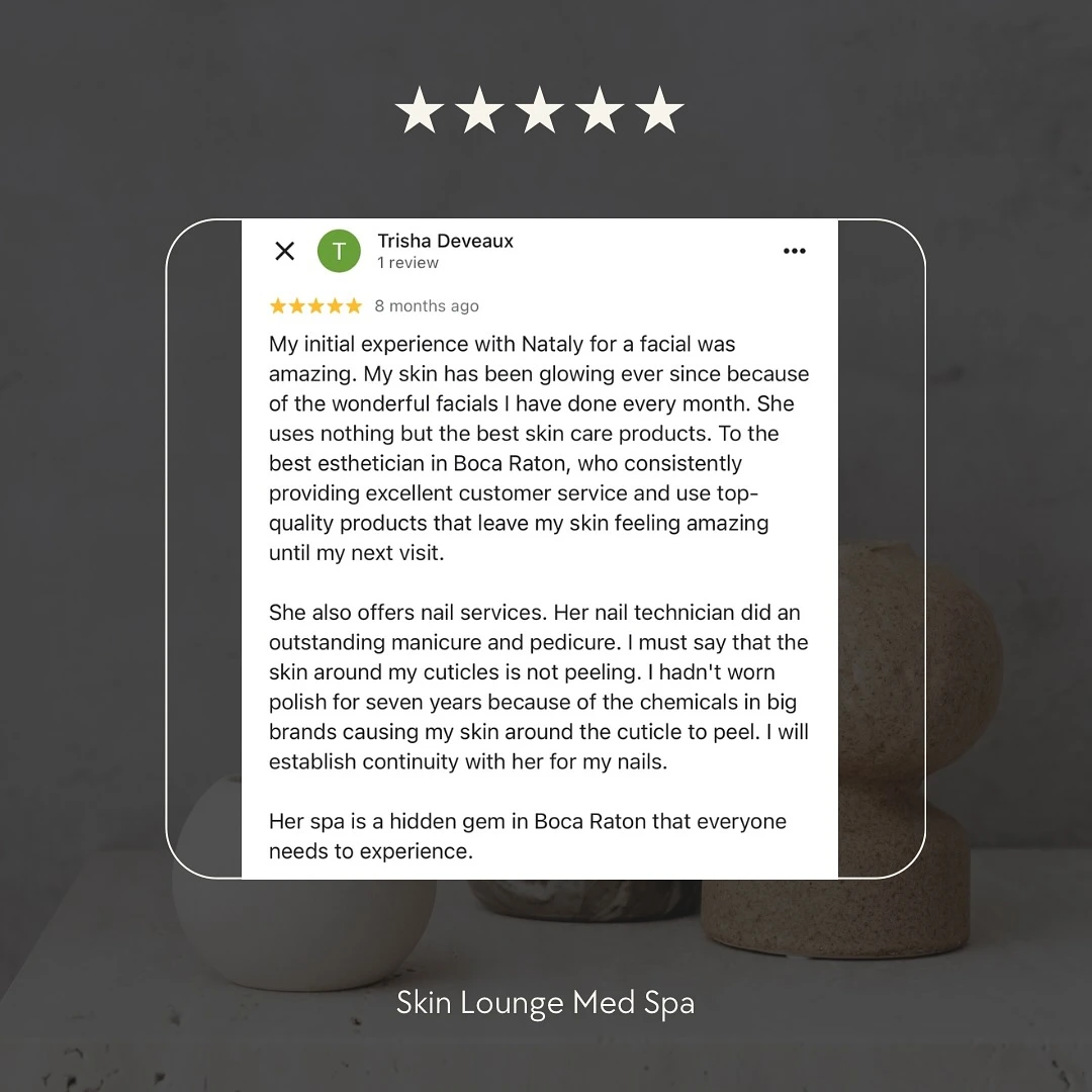 nn Skin Lounge Med Spa review with stars and text.